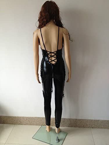 Women's Gothic Jumpsuit Lace Up Faux Leather Bodysuit Catsuit Sexy Clubwear