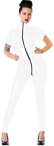 Plus Size Latex Short Sleeve Catsuit Open Crotch Lady PVC Jumpsuit