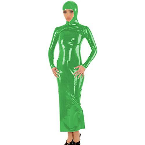 Plus Size Wetlook Long Sleeve Hooded Dress Lady Halloween Cosplay PVC Maxi Dress