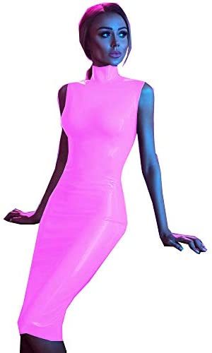 9 Colors PVC Glossy Sleeveless Midi Dress Lady High Neck Slim Dress