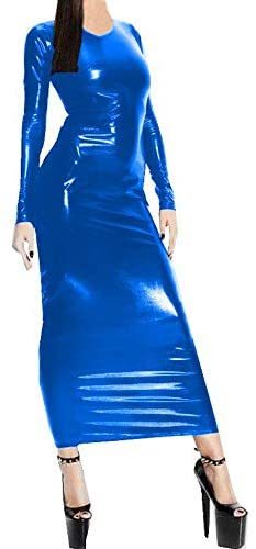 21 Colors Women Long Sleeve Slim Dress Shiny Stretchy Maxi Dress