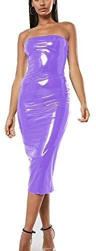 Plus Size Sexy Skinny Tube Dress Ladies PVC Strapless Long Dress