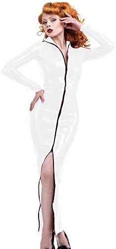 24 Colors Two Way Zip PVC Long Dress Lady Turn-Down Collar Vestido