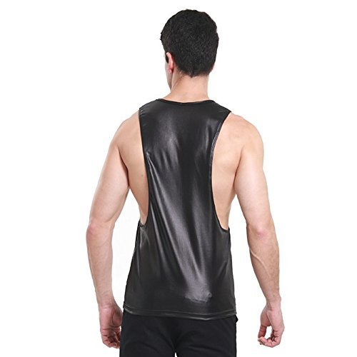 Red Black Tank Tops Men's Faux Leather Singlet T-shirt Boxer Sleeveless Vest
