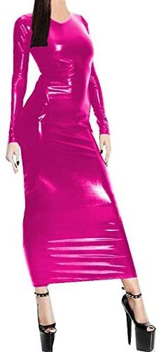 21 Colors Women Long Sleeve Slim Dress Shiny Stretchy Maxi Dress