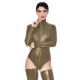 Plus Size Faux Leather Bodysuit Long Sleeve Catsuit with Stockings