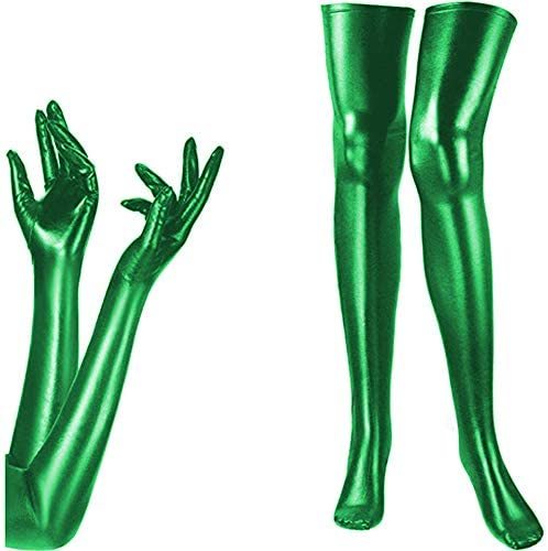 Dance Metallic Long Gloves+Stockings Set Women Cosplay Accessories