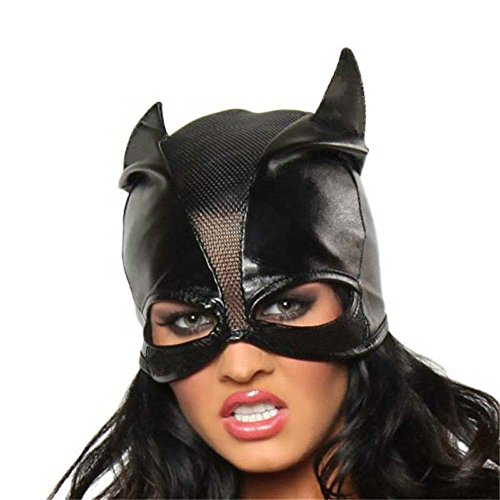 FASHION QUEEN Black Catwoman Hat Mask Cosplay Costume Outfit Bat Ears Face  Cover
