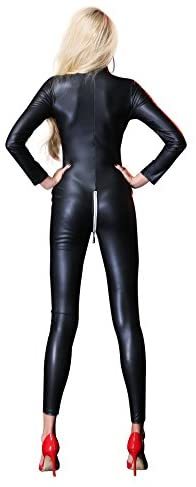 Women's Sexy Wetlook Long Sleeve Bodysuit Shinny Catsuit Zipper Crotch