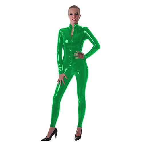 Plus Size PVC Zipper to Crotch Jumpsuit Women Long Sleeve Catsuit