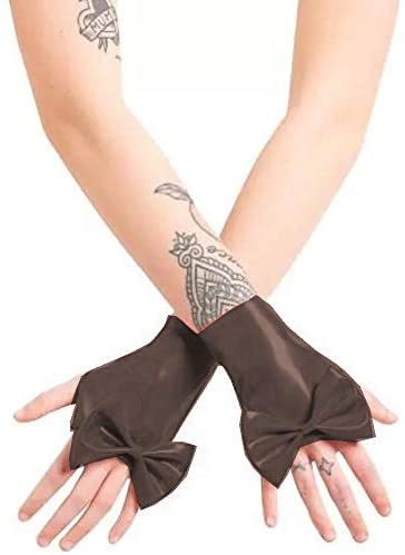 Plus Size PVC Fingerless Wrist Glove Lady Bowknot Cosplay Handwear