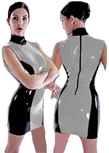 Patchwork PVC Sleeveless Mini Dress Women Sexy Zipper Back Clubwear
