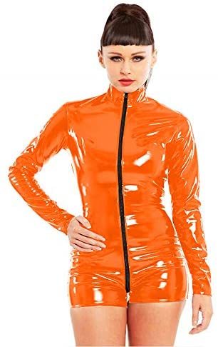 12 Colors Long Sleeve Catsuit Ladies PVC Playsuit Zipper Bodysuit