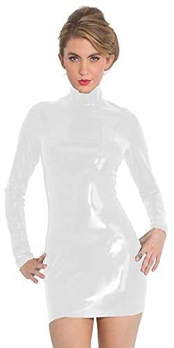 6XL Women Sexy PVC Mini Dress Long Sleeve Back Zipper Bodycon Dress