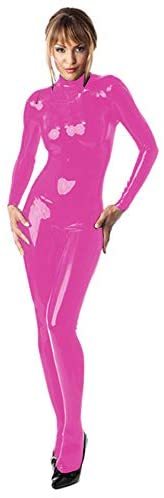 Women Glossy Footed Catsuit High Neck Jumpsuit Catwoman Costume