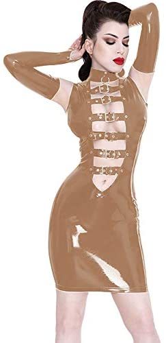 Plus Size PVC Mini Dress with Gloves Ladies Belts Sleeveless Dress