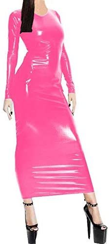 21 Colors Women Long Sleeve Slim Dress Shiny Stretchy Maxi Dress