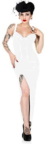 One Leg Split Sling Dress Women Sexy PVC Bodycon Zipper Long Dress