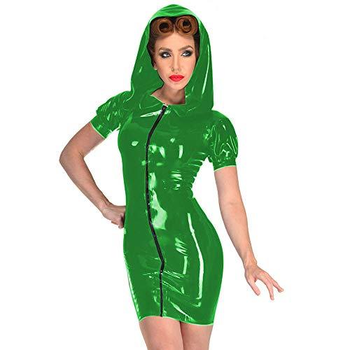 12 Colors Gothic Zipper PVC Mini Dress Hooded Witch Cosplay Dress