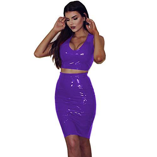 Women Bodycon 2 Piece Skirt Set Sleeveless Crop Top and Split Skirt