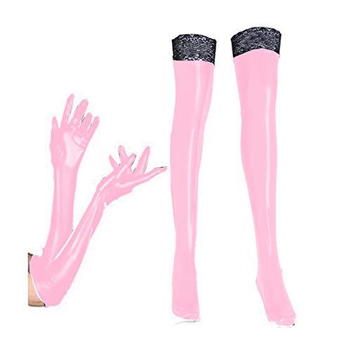 Plus Size 2PCS Cosplay Set Metallic Long Gloves Lace Edge Stockings