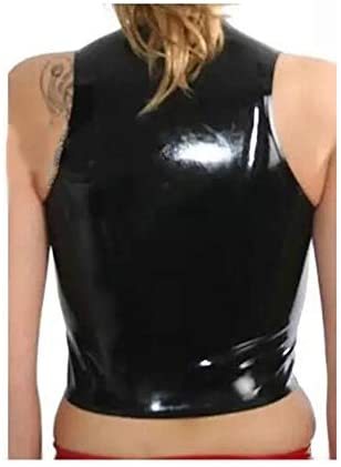 Plus Size Front Zipper Sleeveless Crop Top Ladies PVC Wetlook Dancing Tank Top