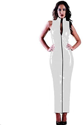 12 Colors Novelty Long Dress Women Sleeveless High Collar PVC Dress