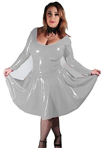 23 Colors Long Sleeve PVC A-line Dress Ladies Sexy Dancing Party Low Cut Dress