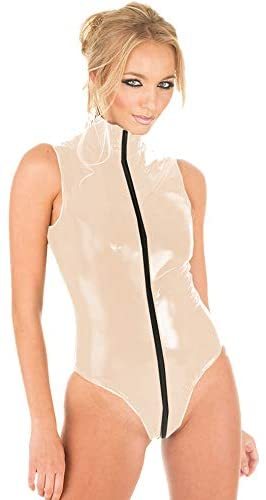 Plus Size Candy Color PVC Bodysuit Open Crotch Lady Sleeveless High Cut Catsuit