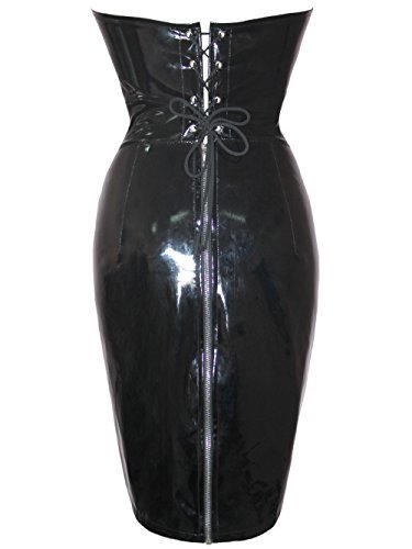 FASHION QUEEN Women Sexy Faux Leather Bodycon Dress Underbust Corset Dress  Crotchless Fetish Black Clubwear Plus Size 6XL