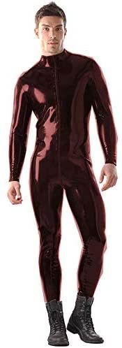 S-6XL Men Wetlook PVC Bodycon Jumpsuit Zipper Long Sleeve Zentai