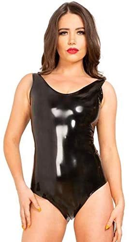 Plus Size Backless V-Neck Bandage Bodysuit Lady PVC High Cut Sleeveless Jumpsuit