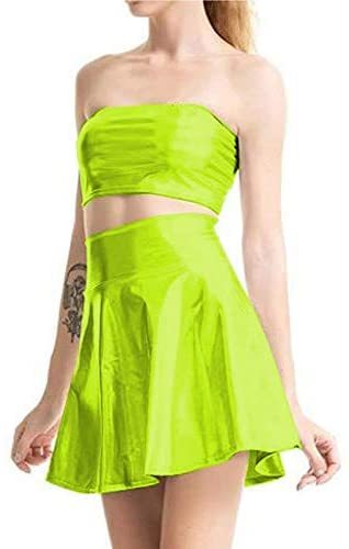 18 Colors Lady Sexy Strapless Tube Top with Pleated Mini Skirt Set
