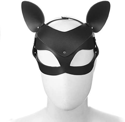 Women Funny Animal Mask PU Leather Black Cat Mask for Masquerade Balls, Parties, Halloween