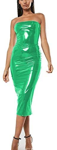 Plus Size Sexy Skinny Tube Dress Ladies PVC Strapless Long Dress