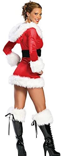 Red Sassy Santa Costumes Sexy Miss Santa Cosplay Fluffy Trim Mini Dress