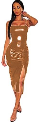 18 Colors Women Spaghetti Strap Midi Dress Sexy Split Ruched Dress
