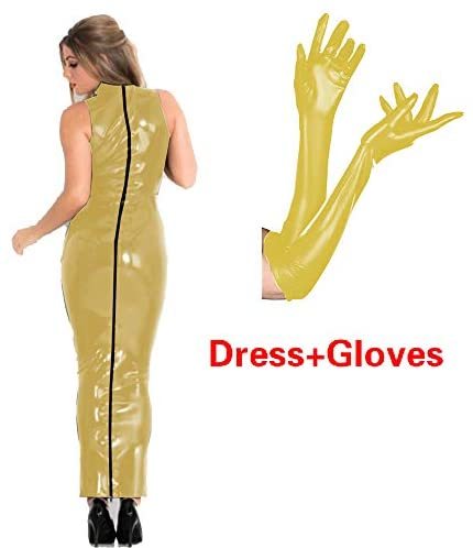 13 Colors Women Sleeveless Bodycon Zipper Long Dress + Long Gloves