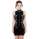 PVC Glossy Three Zippers Sleeveless Mini Dress Women Skinny Vestido