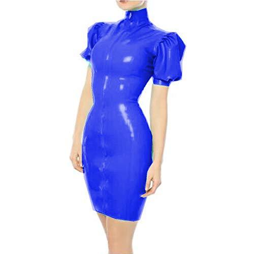 Plus Size Sexy PVC Mini Dress Lady Short Puff Sleeve Bodycon Dress