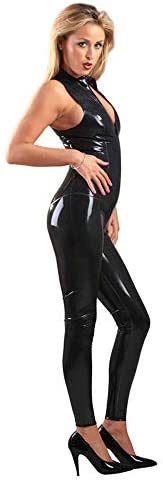 PVC Sleeveless Catsuit Women Glossy Jumpsuit Open Crotch Bodysuit