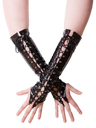 Black/Red Women Sexy Fetish PVC Fingeless Gloves Gothic Gloves