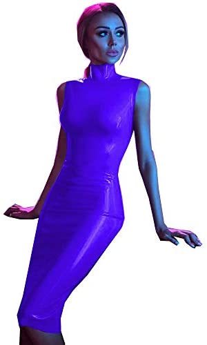 9 Colors PVC Glossy Sleeveless Midi Dress Lady High Neck Slim Dress