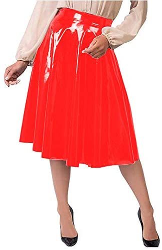 12 Colors PVC Gothic Pleated Midi Skirt Lady Sexy High Waist Skirt