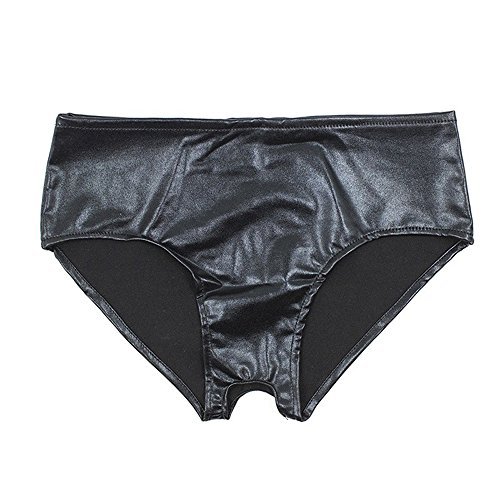 Women's Faux Leather Sexy Briefs Open Crotch Underwear Fetish Panties