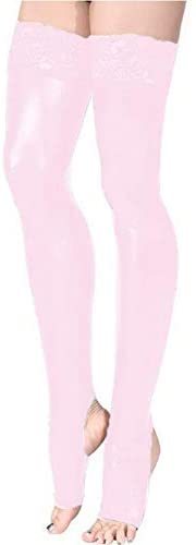 Plus Size Lace Patchwork Stockings Women Shiny Open Toe Long Socks