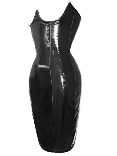 Women Sexy Faux Leather Bodycon Dress Underbust Corset Dress Crotchless Fetish Black Clubwear Plus Size 6XL