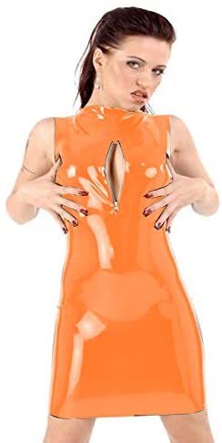 Plus Size Lady PVC Mini Dress Zipper Open Bust Dress Sexy Sleeveless Slim Dress