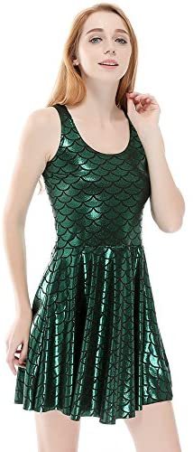 14 Colors Women Fish Scales Mini Dress Sleeveless Mermaid Skater Dress