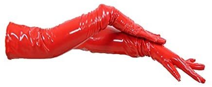 Black/Red Wetlook PVC Women's Long Gloves Gothic Cosplay Fancy Dress